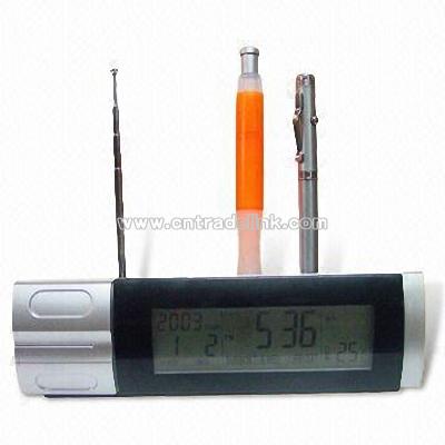 Novelty Digital Clock with Radio and Pen Holder