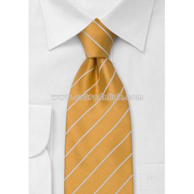 Orange tie with white stripes