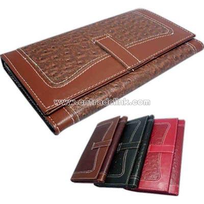 Ostrich faux leather 3 fold design clutch wallet