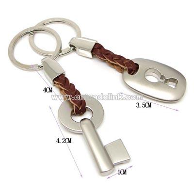 Padlock keychain with leather strap