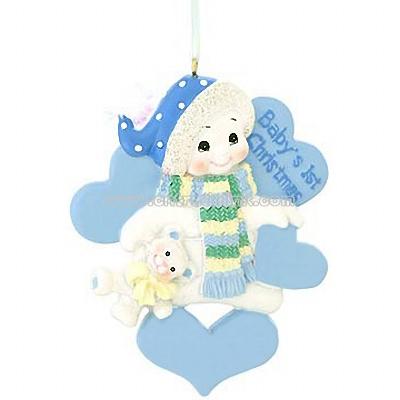 Personalized Baby's First Christmas Blue Snowman Ornament