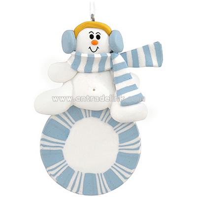 Personalized Blue Peppermint Snowman Ornament