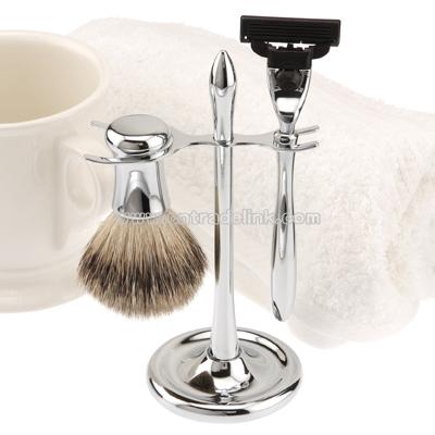 Personalized Mach3 Razor & Badger Brush on Chrome Plated Stand