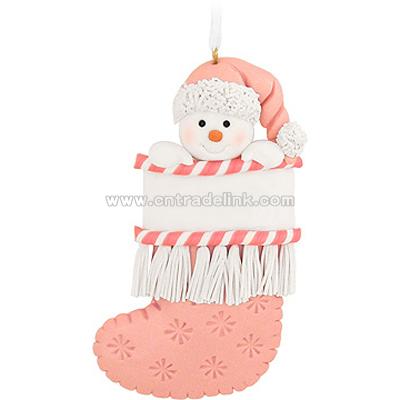 Personalized Pink Stocking Snowman Ornament