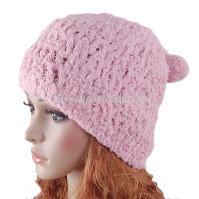 Pink Hat Hand knit Crochet Beanie Girl