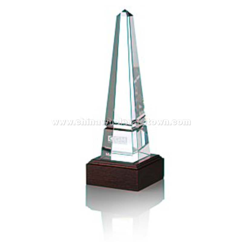 Pinnacle Obelisk Crystal Award - Mahogany Base