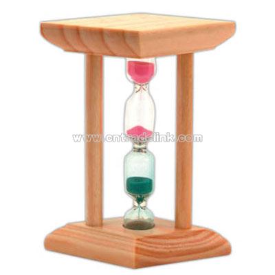 Pipe shape wooden timer with 2 level center glass sand tube