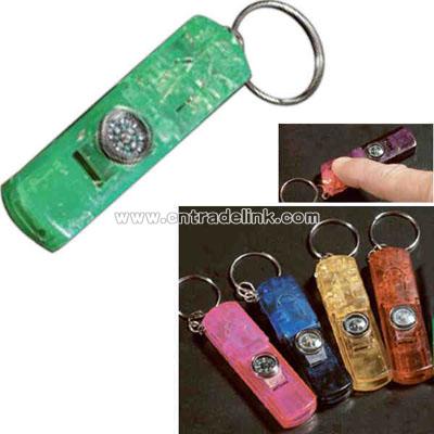 Plastic 3 in 1 whistle compass and light keychain
