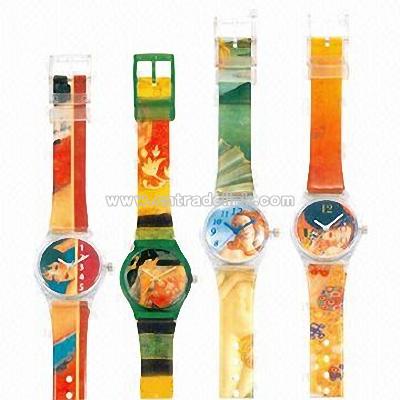 Plastic Watches with Transparent Case and Colorful Straps