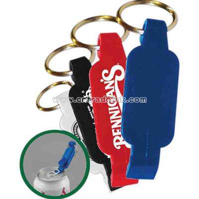 Plastic bottle opener and can tab lifter on split key ring