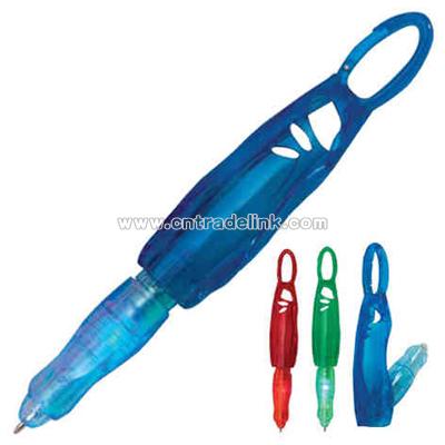 Plastic light up flip pen with carabiner clip