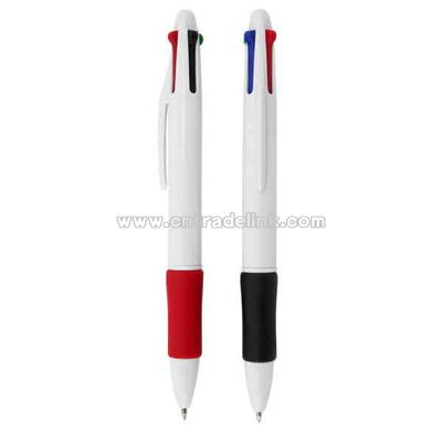 Plastic pen with four click slides for different colors