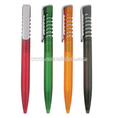Plastic pen with spring barrel design