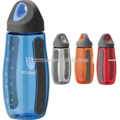 Plastic water bottle with side accent grips and screw-off cap