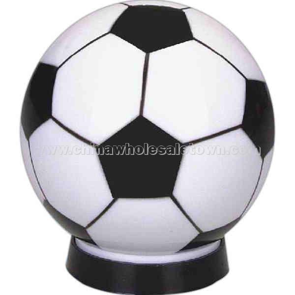 Plastic white and black soccer ball shape bank