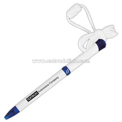 Plastic white twist pen with rope