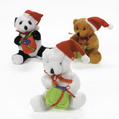 Plush Santa Bears With Present And Pocket