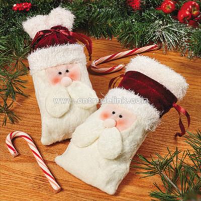 Plush Santa Drawstring Bags