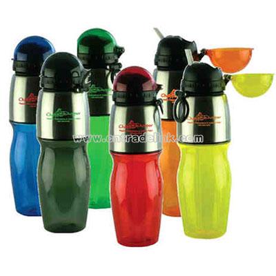 Polycarbonate sport and water bottle with flip top lid and built in straw