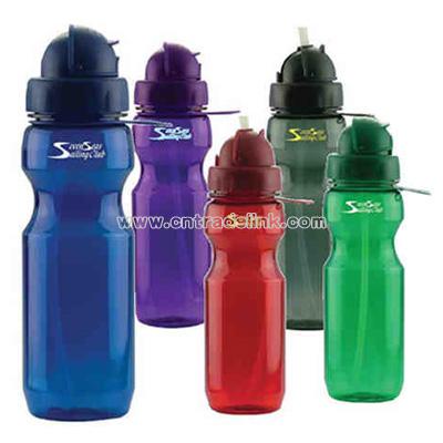 Polycarbonate sports and water bottle with rotating top design and built in straw
