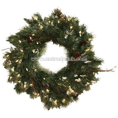 Pre-Lit Artificial Christmas Wreath - 24-Inch - Snowflake Glitter