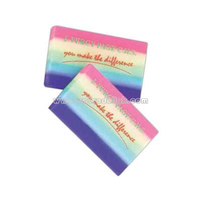 Rainbow colored rectangular eraser