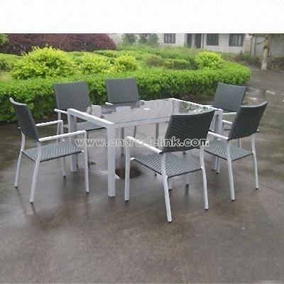 Rattan Patio Set with One Table + Six Chairs