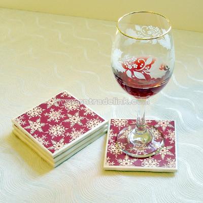 Red and White Snowflake Ceramic Tile Coasters Set of Four