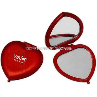 Red metal heart shaped compact mirror