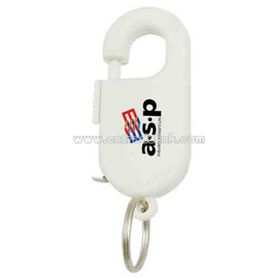 Retractable tape measure with spring clip and split ring