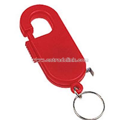 Retractable tape measure with spring clip and split ring