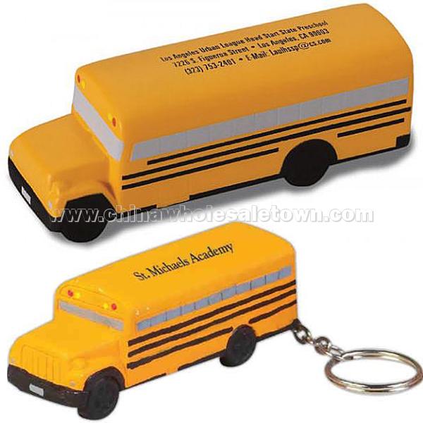 School Bus Shaped Stress Ball with Keychain