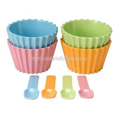 Set of 4 Ice Cream Cups with Spoons