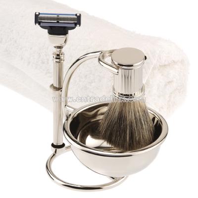 Silver-Plated Shaving Set with Mach3 Razor