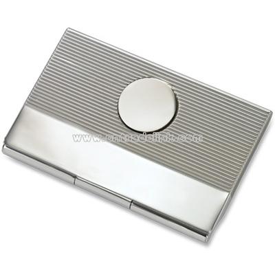 Silver Ribbed Business Card Case w/ Round Plate