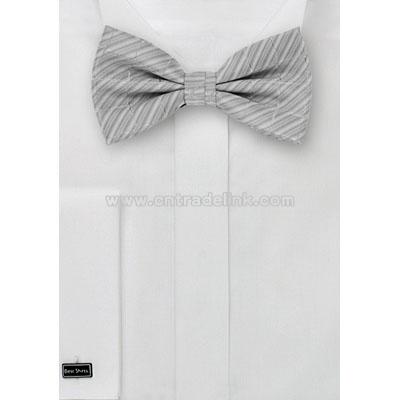 Silver Striped Bow Tie With Matching Pocket Square