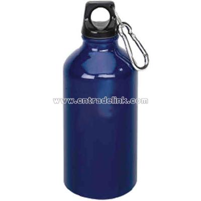 Single wall aluminum water bottle with carabineer clip