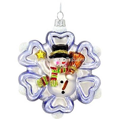 Snowman With Snowflake Glass Ornament