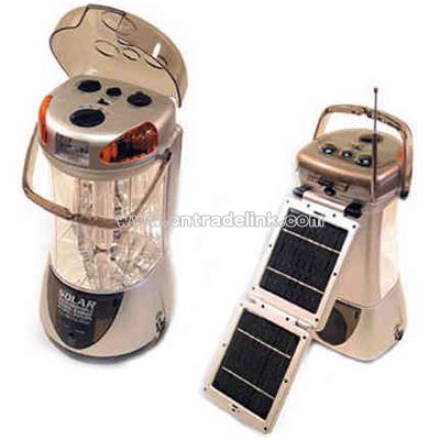 Solar rechargeable lantern with AM/FM radio