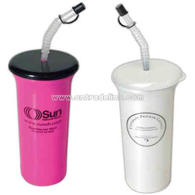 Sports tumbler with black lid and clear flexible straw