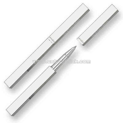 Square cap-off rollerball pen with polished chrome finish