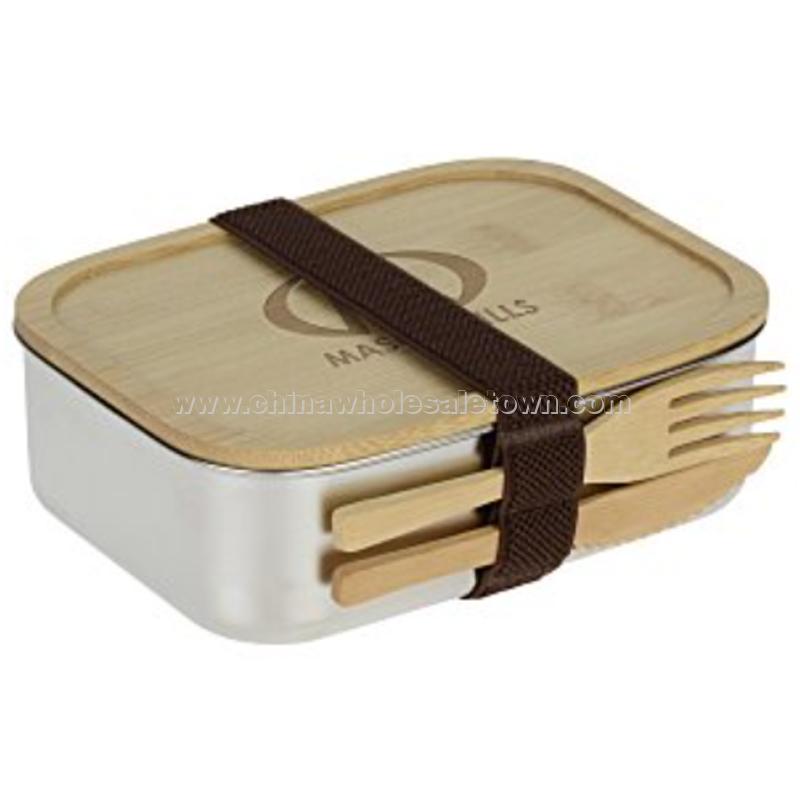 Stainless Bento Box with Bamboo Lid and Cutlery