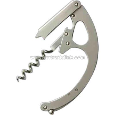 Stainless steel corkscrew with sharp serrated blade