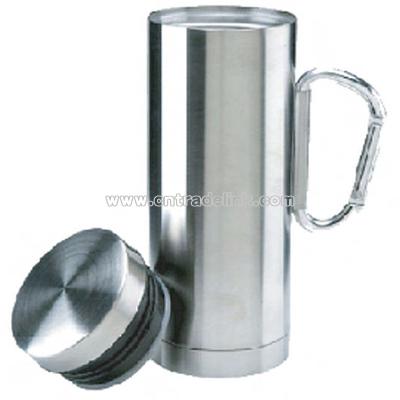 Stainless steel sports mug with carabiner