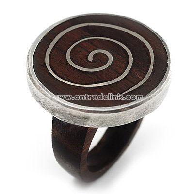 Stamp Wood With Metal Swirl Inlay Ring - size 8