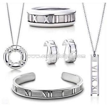 Sterling Silver Roman Design Five Piece Jewelry Set