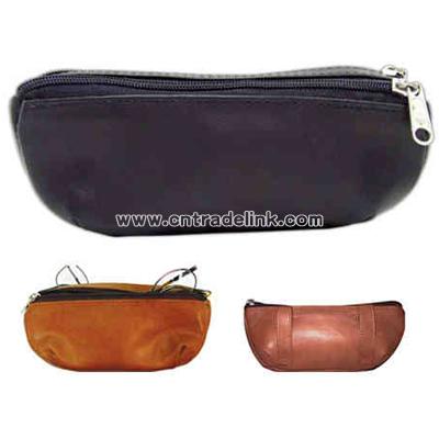 Stone wash cowhide double zippered eyeglass or sunglasses pouch with belt loop