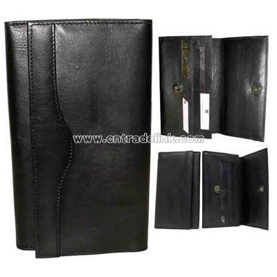Stone wash cowhide multi-sections travel wallet