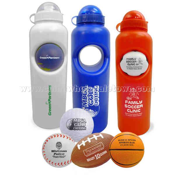 Stress ball water bottle includes stress ball