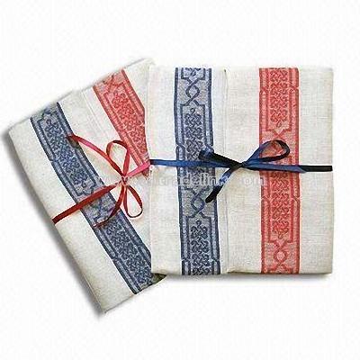 Stripe Hand Towel with Printed Design